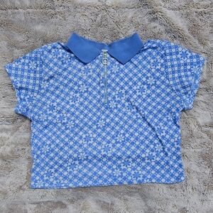 Blue Patterned Retro Polo Shirt